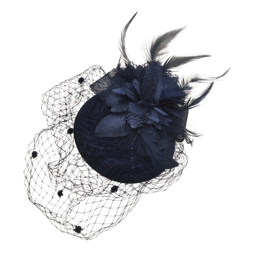 Elegant Black Fascinator with Feather Detail